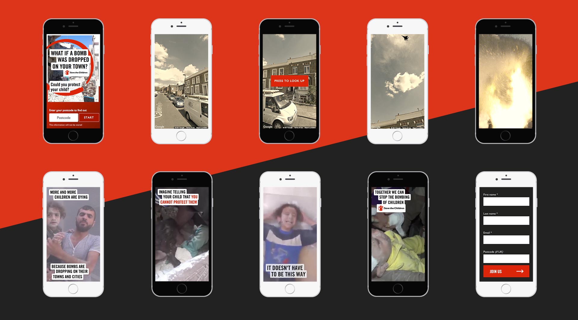 A series of different mockups for the Save the Children tool on mobile
